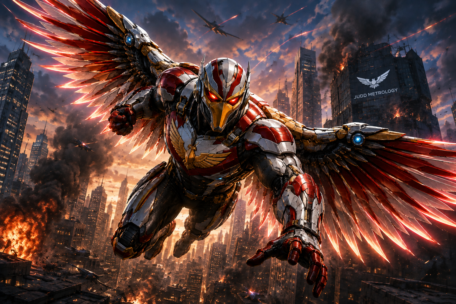 Eagle Wing deploying Assault Mode over Skyhaven City